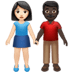 👩🏻‍🤝‍👨🏿 woman and man holding hands: light skin tone, dark skin tone display on Apple